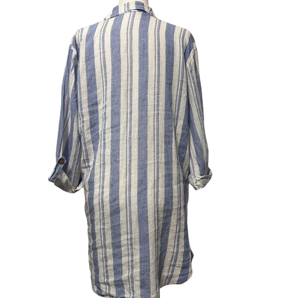 Viola Borghi 100% Linen Striped Blue White Medium Tunic Dress Classic Nautical - Picture 3 of 10